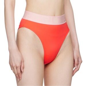 Versace High Rise Bikini Bottoms Neon Coral Pink Logo Waistband Size 3 NWT Greca
